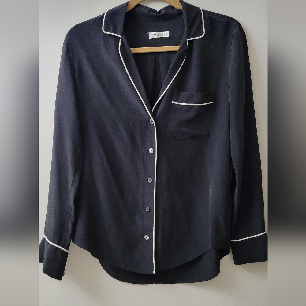 Equipment Black Silk PJ Style Button Up XS